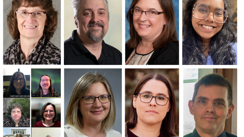 photo collage of 13 individual photo portraits with 2 white men 10 white women 1 woman of color